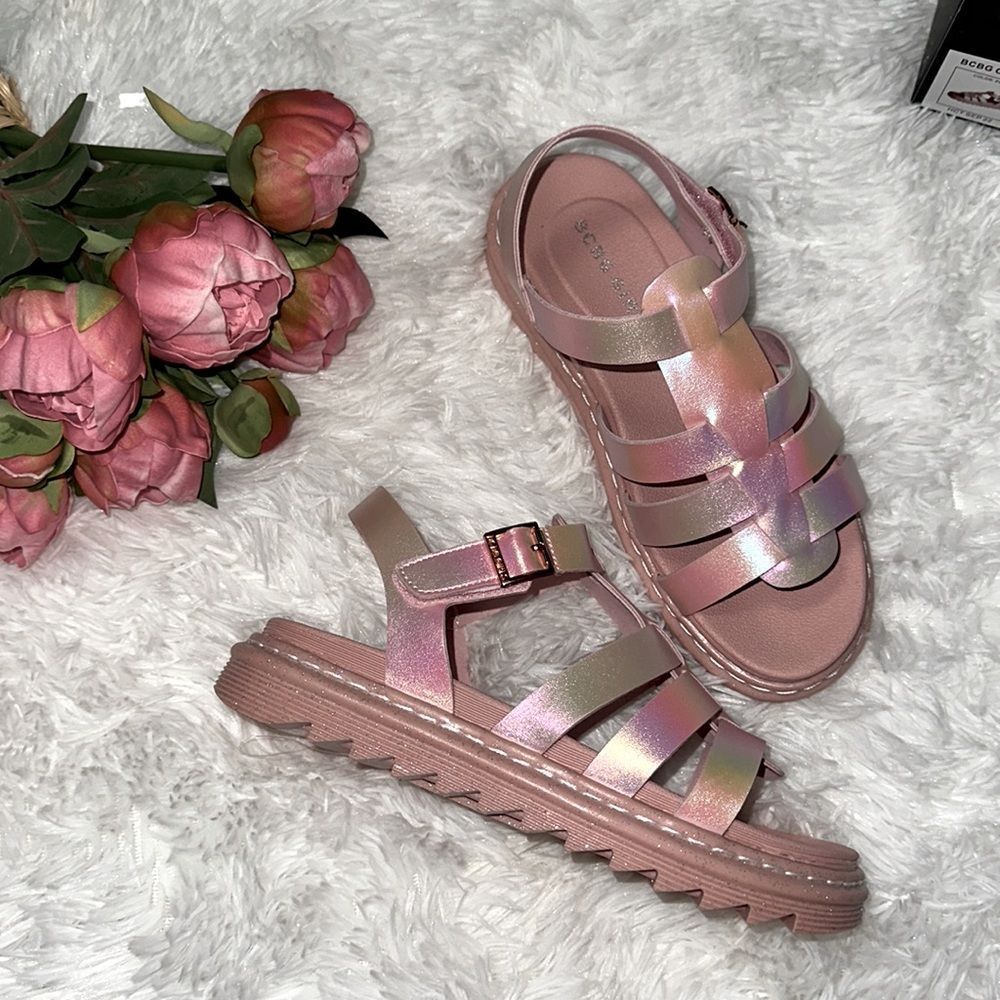 BCBG girls translucent pink/shimmering soles sandals size 2